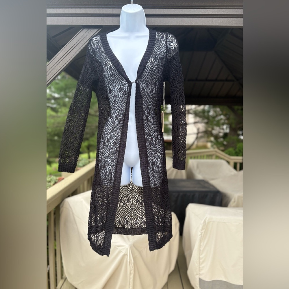 NWT M. RENA Elegant Black Crochet Cardigan, Size: S
